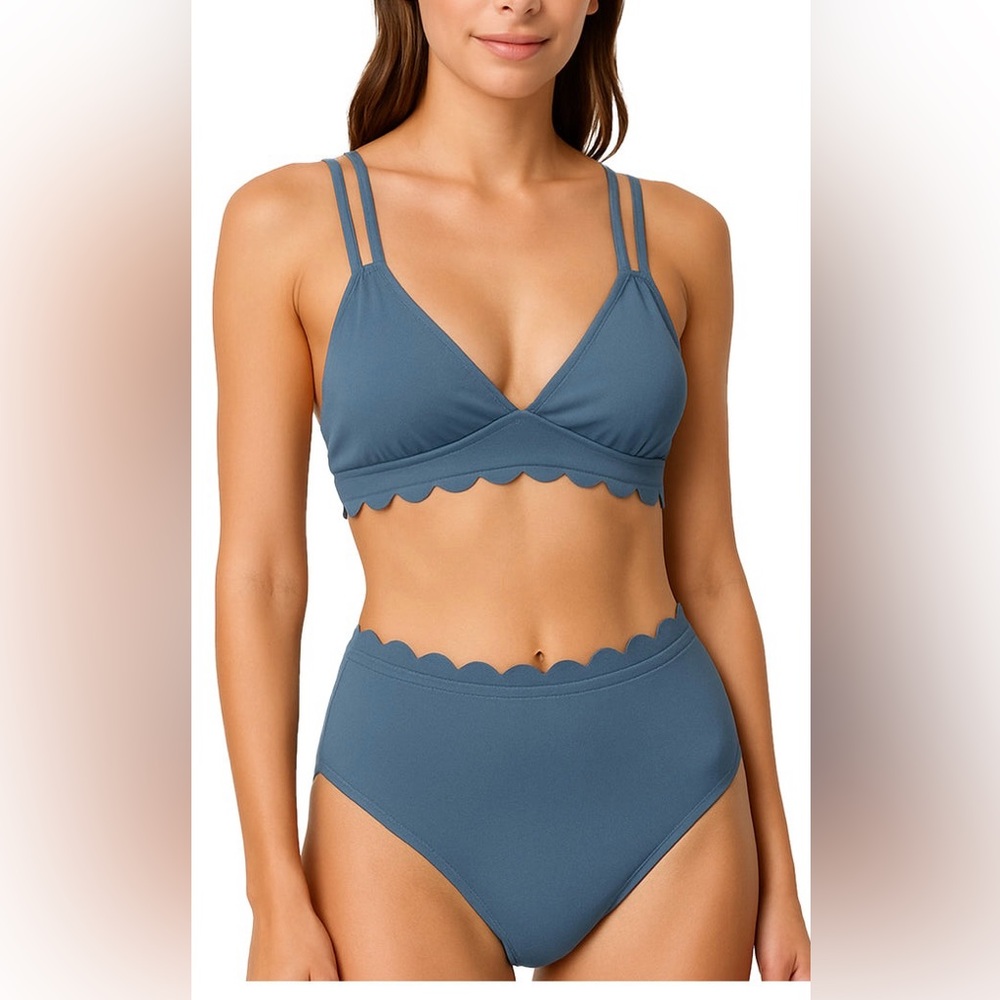 Blue Scalloped Bikini Set
